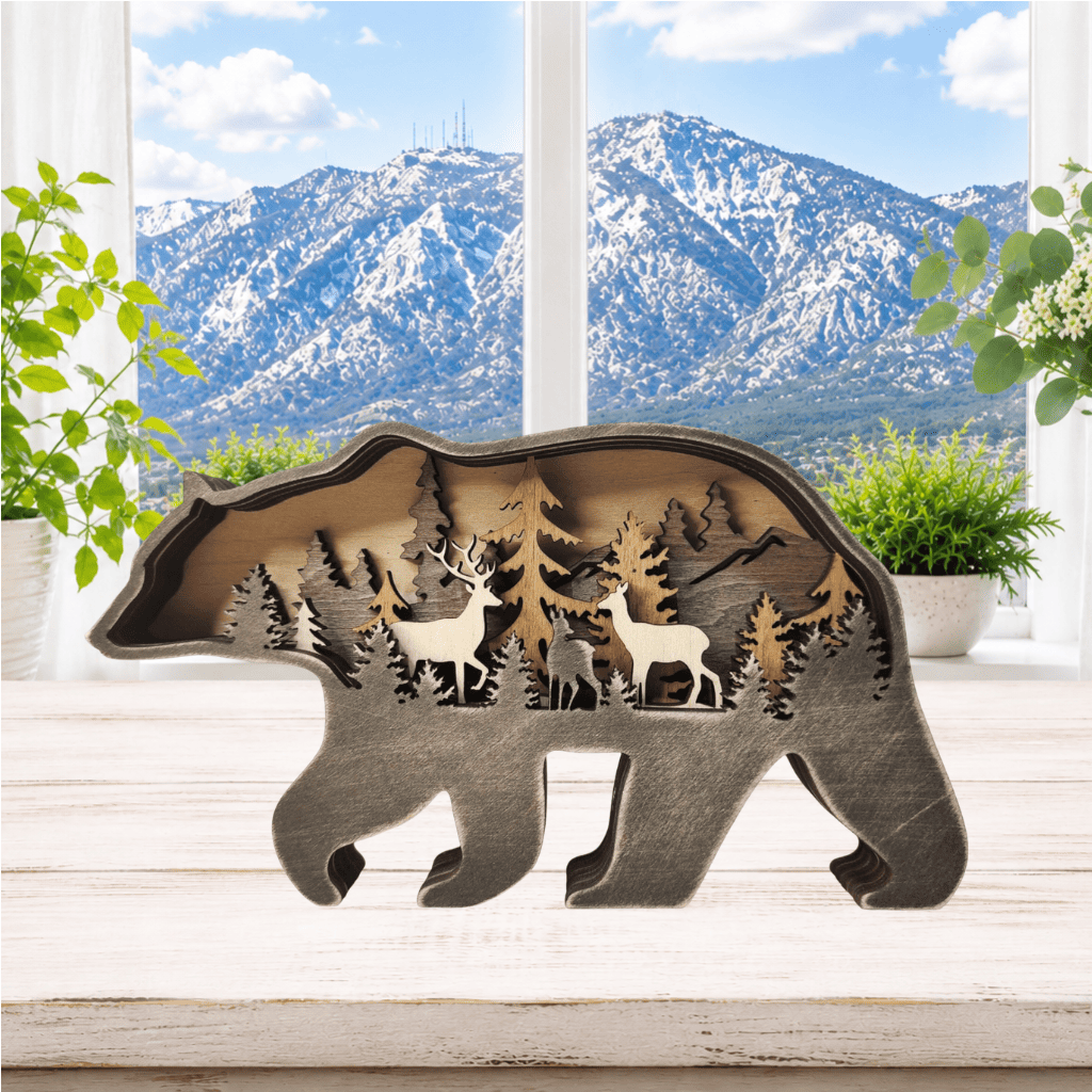 Layered Colorado Bear Wildlife Scene Shelf Sitter
