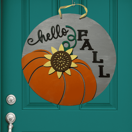 Hello Fall Pumpkin & Sunflower Door Hanger