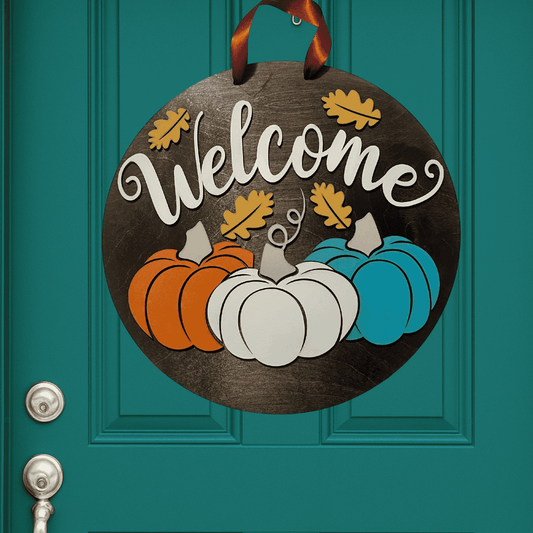 Welcome Fall Pumpkins & Leaves Door Hanger