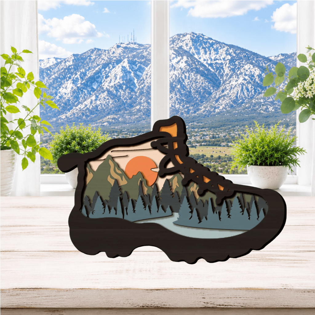 DIY Layered Mountain Hiking Boot Scene Shelf Sitter Kit