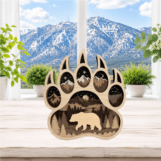 Layered Bear Paw Mountain Scene Shelf Sitter