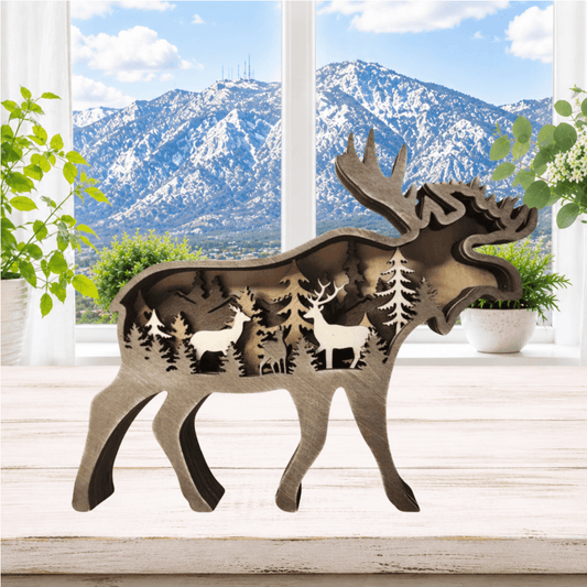Layered Colorado Moose Wildlife Scene Shelf Sitter