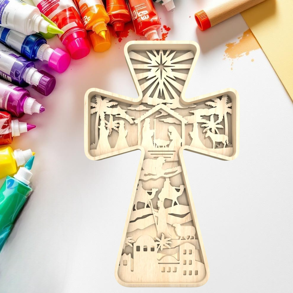 DIY Christmas Layered Nativity Cross Shelf Sitter Kit