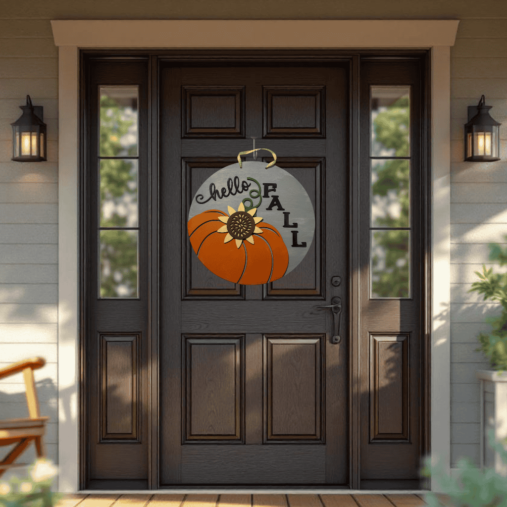 Hello Fall Pumpkin & Sunflower Door Hanger