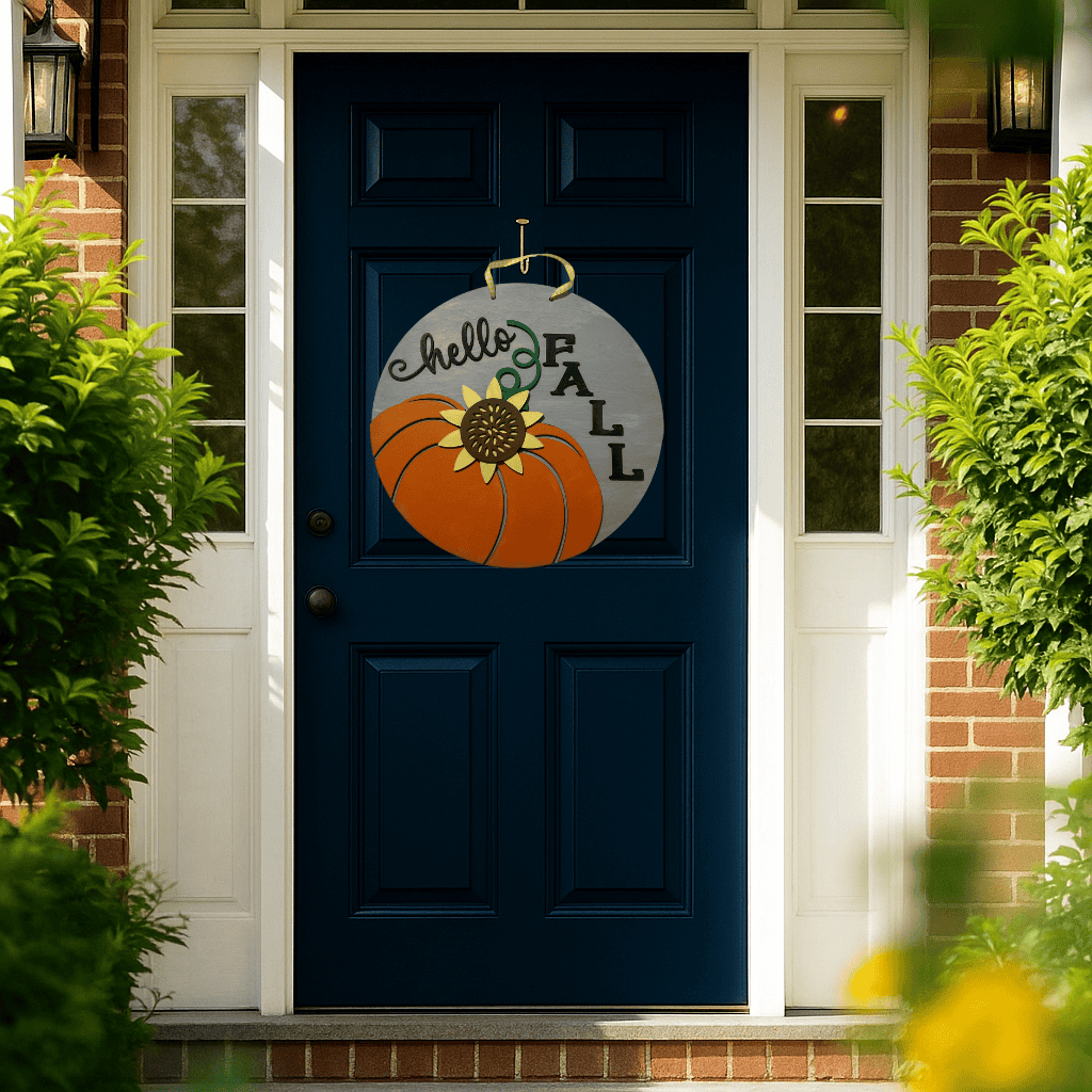 Hello Fall Pumpkin & Sunflower Door Hanger