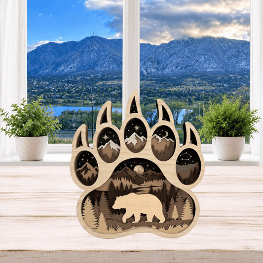 Layered Bear Paw Mountain Scene Shelf Sitter
