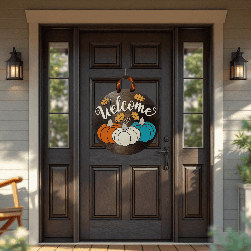 Welcome Fall Pumpkins & Leaves Door Hanger