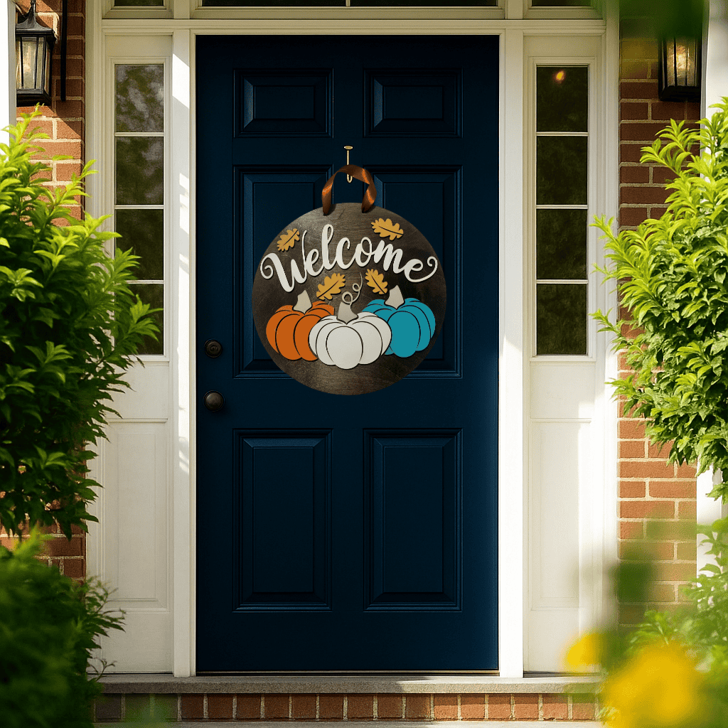 Welcome Fall Pumpkins & Leaves Door Hanger