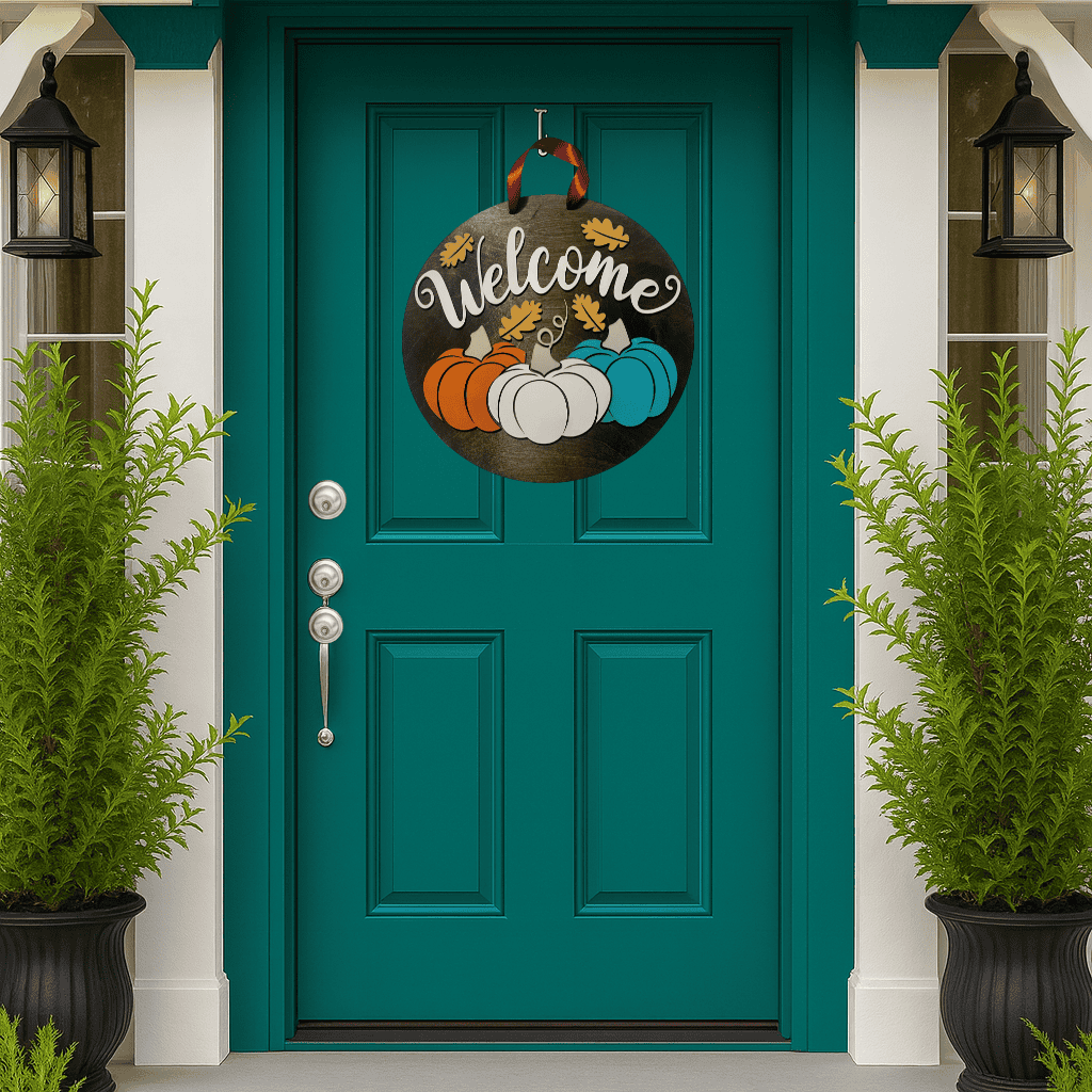 Welcome Fall Pumpkins & Leaves Door Hanger